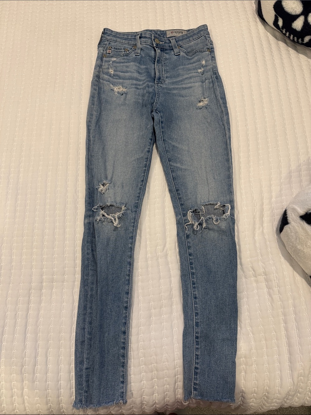 Ag Adriano Goldschmied Light Blue Distressed Skinny Jeans
